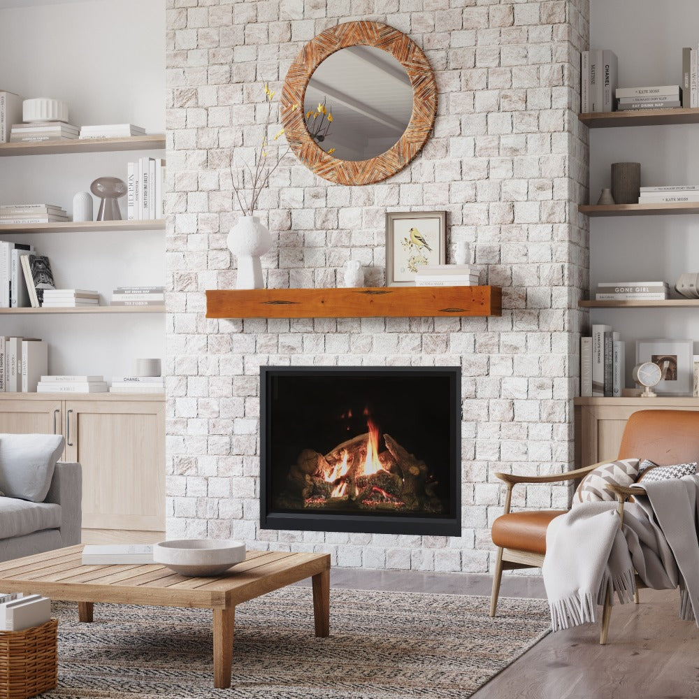 Breckenridge Wood Mantel Shelf in Chestnut Rustic Distressed