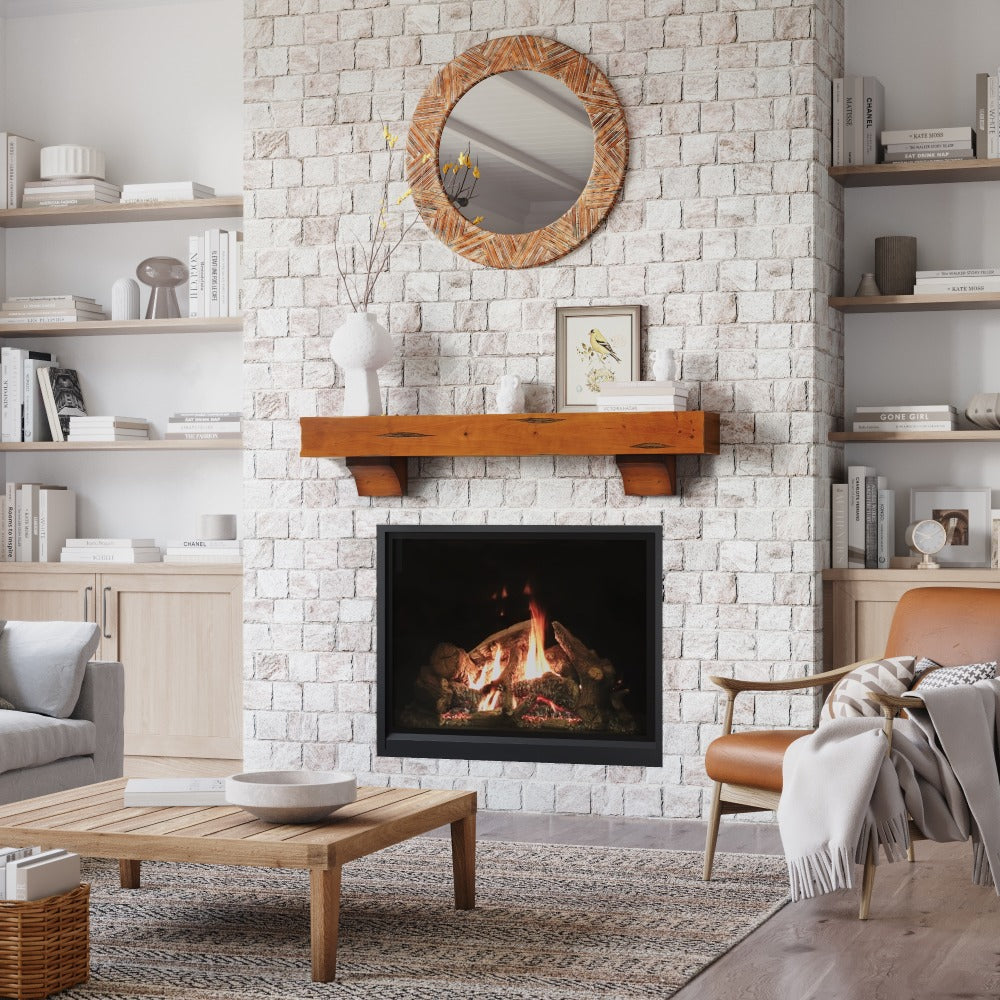 Breckenridge Wood Mantel Shelf in Chestnut Rustic Distressed