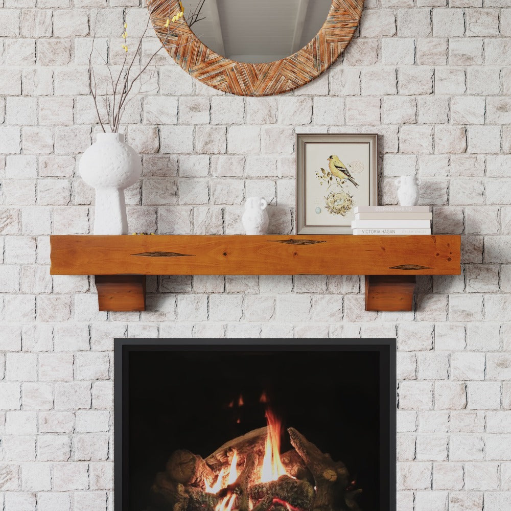 Breckenridge Wood Mantel Shelf in Chestnut Rustic Distressed