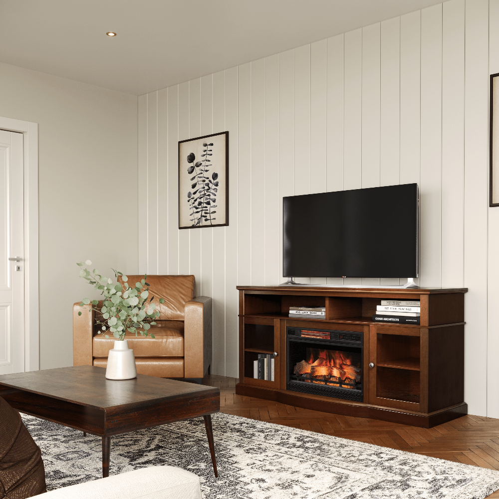 Wood electric fireplace tv stand online