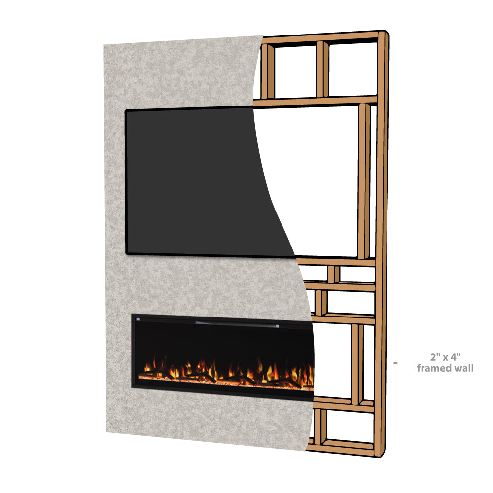 Modern Ember 60-in Aerus Slim Linear Electric Fireplace ME-AER60-SLIM 2"x4" Framed Wall