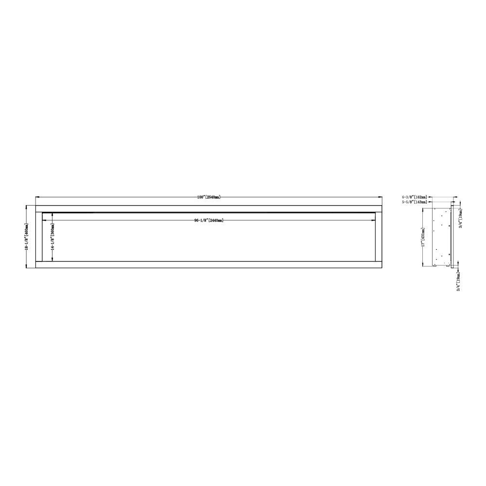 Modern Ember 100-in Highmark Linear Electric Fireplace - ME-HM100 - Dimensions