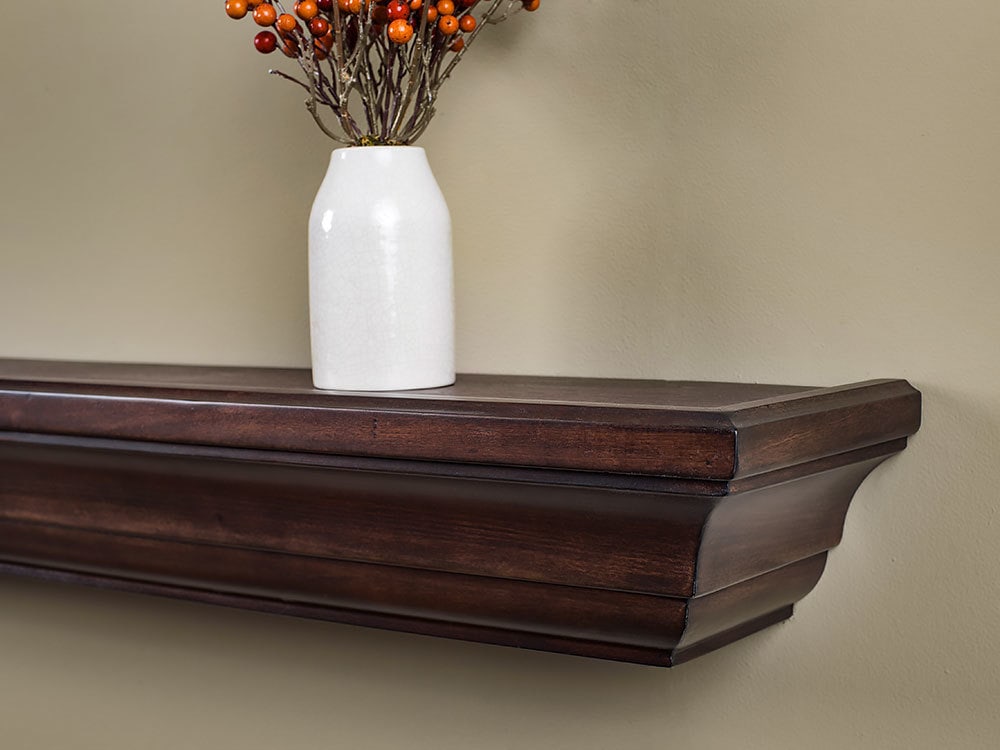 Colton Wood Mantel Shelf in Chocolate Stain
